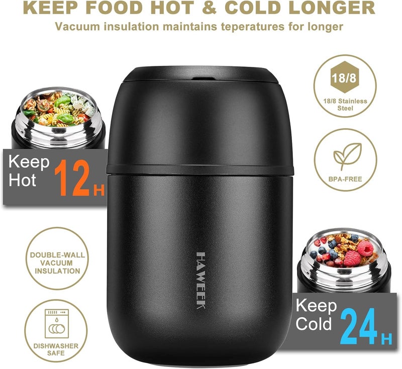 Haweek Insulated Soup Thermo 17oz - Stainless Steel Vacuum Lunch Box for Adults, Kids Leakproof Hot Food Container with Handle Folding Spoon (School Office Outdoor) - Image 4